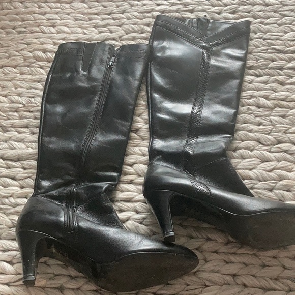 Leather boots with a heel , black , size 37 - Picture 1 of 5